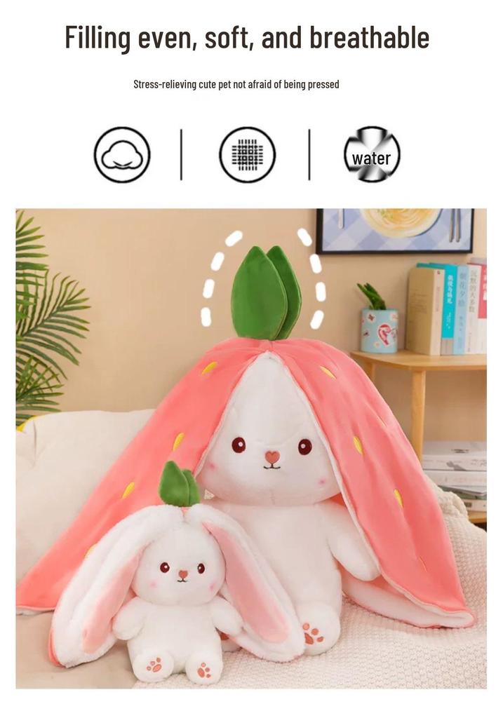 Strawberry Carrot Bunny Plush Toy: Cute Transforming Doll & Cushion Birthday Gift