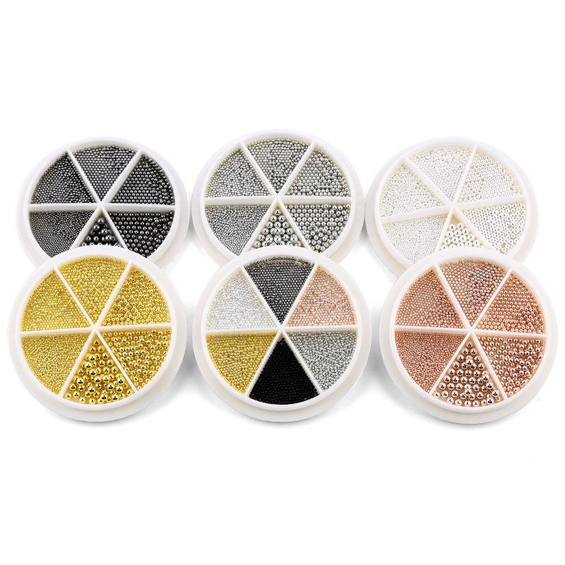 6 Grid Small Steel Ball Nail Art Jewelry Metal Gold Silver Rose Gold Nail Art Steel Ball Small Nail Art Jewelry Mixed