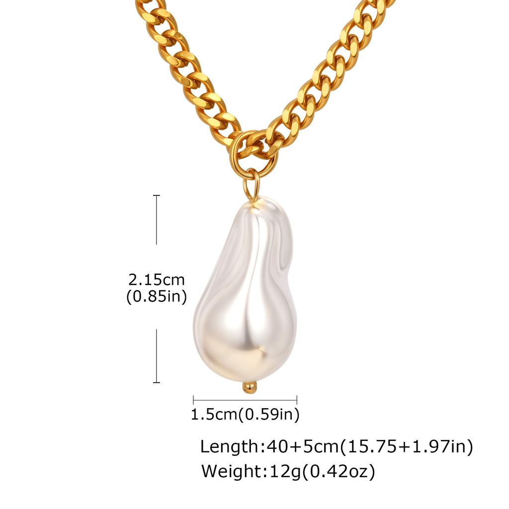Schmuck Edelstahl Schleifkette Imitation Barockperle Gold Halskette Damen 2124