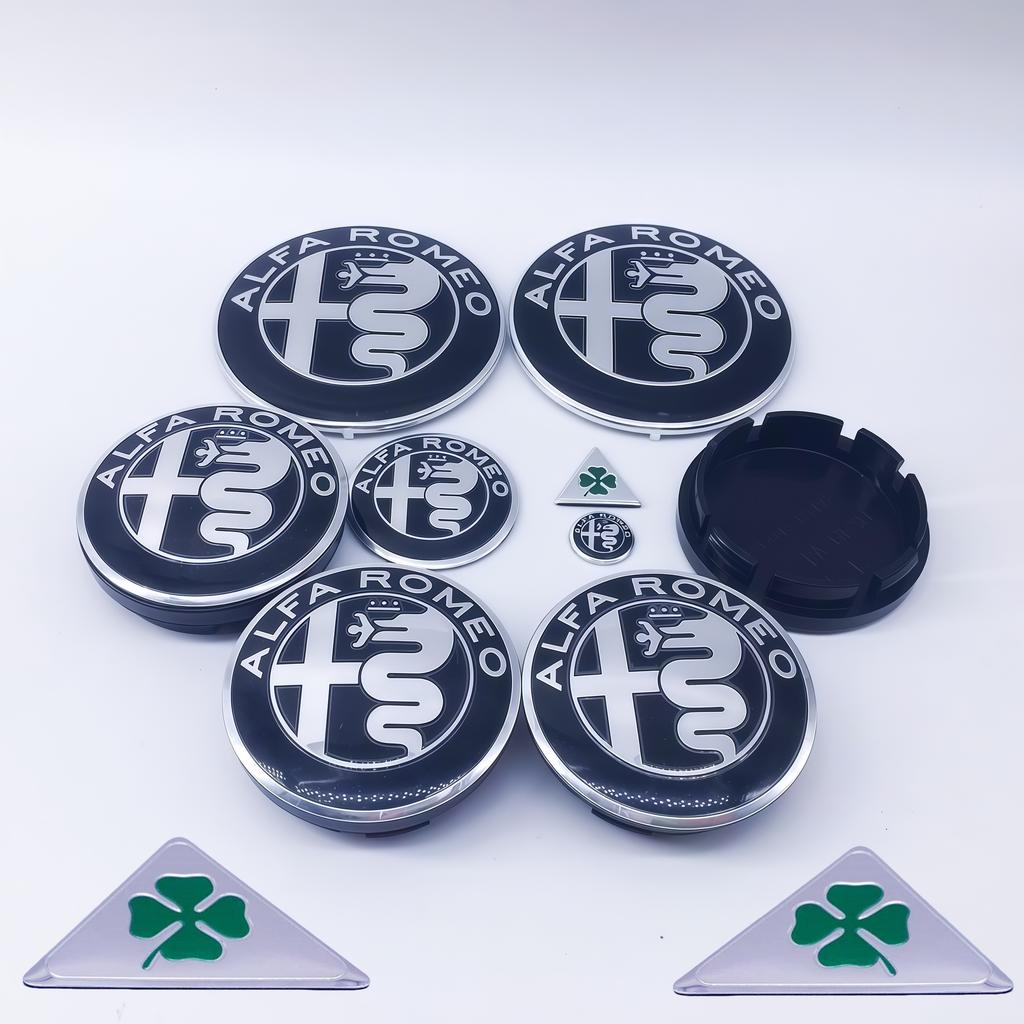 Car Stickers For Alfa Romeo 11pcs Steering Wheel Badge for Alfa Romeo, Car Hood, Front Emblem, Black Caps, GTAM, 74mm, 40mm, 90m