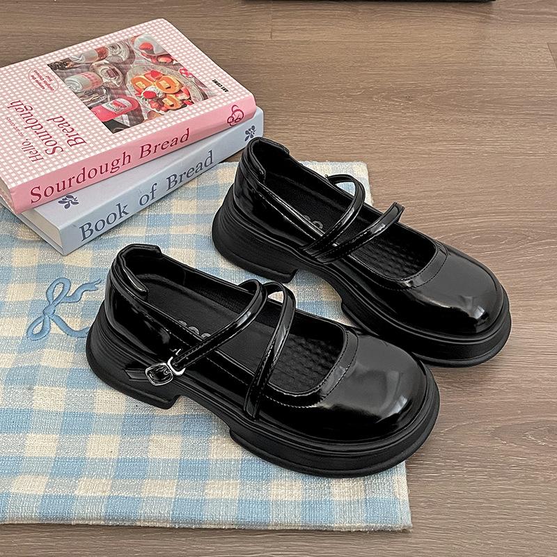 

2025Новая женская обувь Французский стиль Маленькая кожаная обувь Круглый носок Туфли Мэри Джейн Модная одинарная обувь для женщин Милая обувь Лолиты 35 чёрный