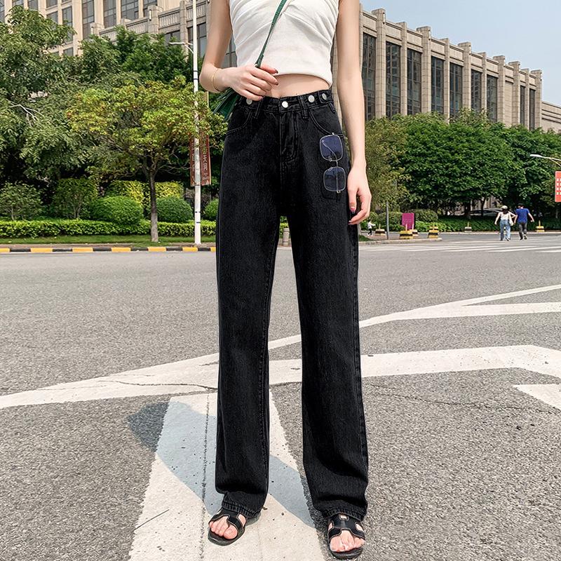 

Женские узкие прямые джинсы в стиле ретро с высокой талией — корейский стиль BF, свободный крой Dad, широкие летние брюки. S