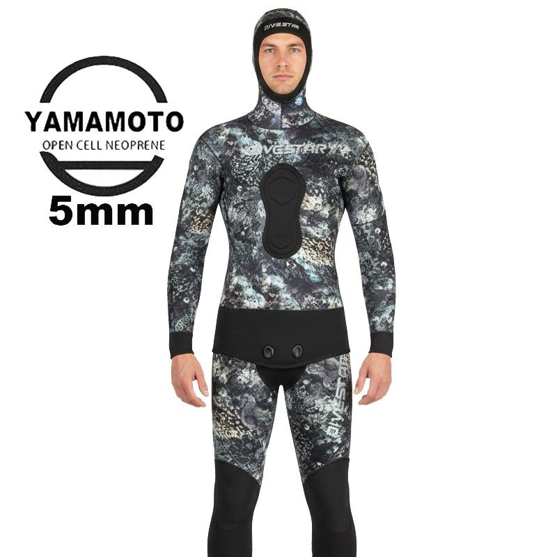 Men 5mm Wetsuit Spearfishing Open Cell Neoprene Freedive Scauba Diving Hoodie Camouflage Blind Sewing Two Piece S