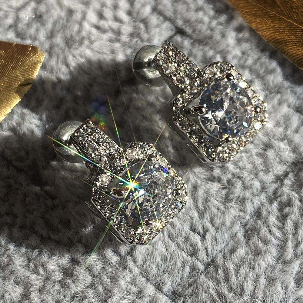 Classic Square Shape Women Stud Earring Full Paved CZ Zircon Stone Luxury Female Wedding Earring Jewelry New Arrival Item