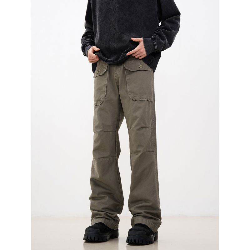 Kisko American Retro Multi-Pocket Pleated Flared Cargo Pants Men's Trendy Niche Cleanfit Casual Pants