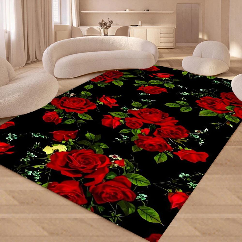 Red Rose Carpet Rug for Home Living Room Bedroom Sofa Doormat Decor,kids Game Area Rug Floor Mat Gift