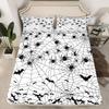 Gothic Spooky Bedding Set Pumpkin Lantern Cute Halloween Bed Sheets for Kids Boys Teens,Ghost Spiderwebs Fitted Sheet Black Cat Cobwebs Bats