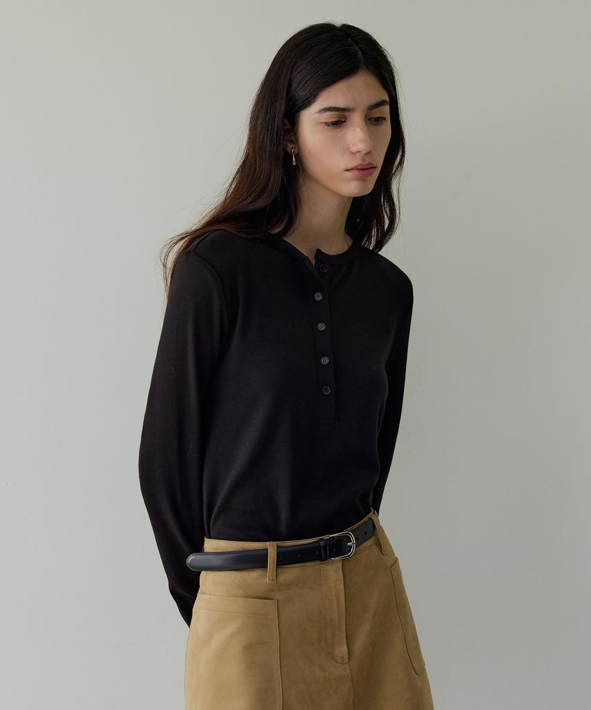 ARTID Cotton Modal Henley Neck Long Sleeve T-Shirt_Black