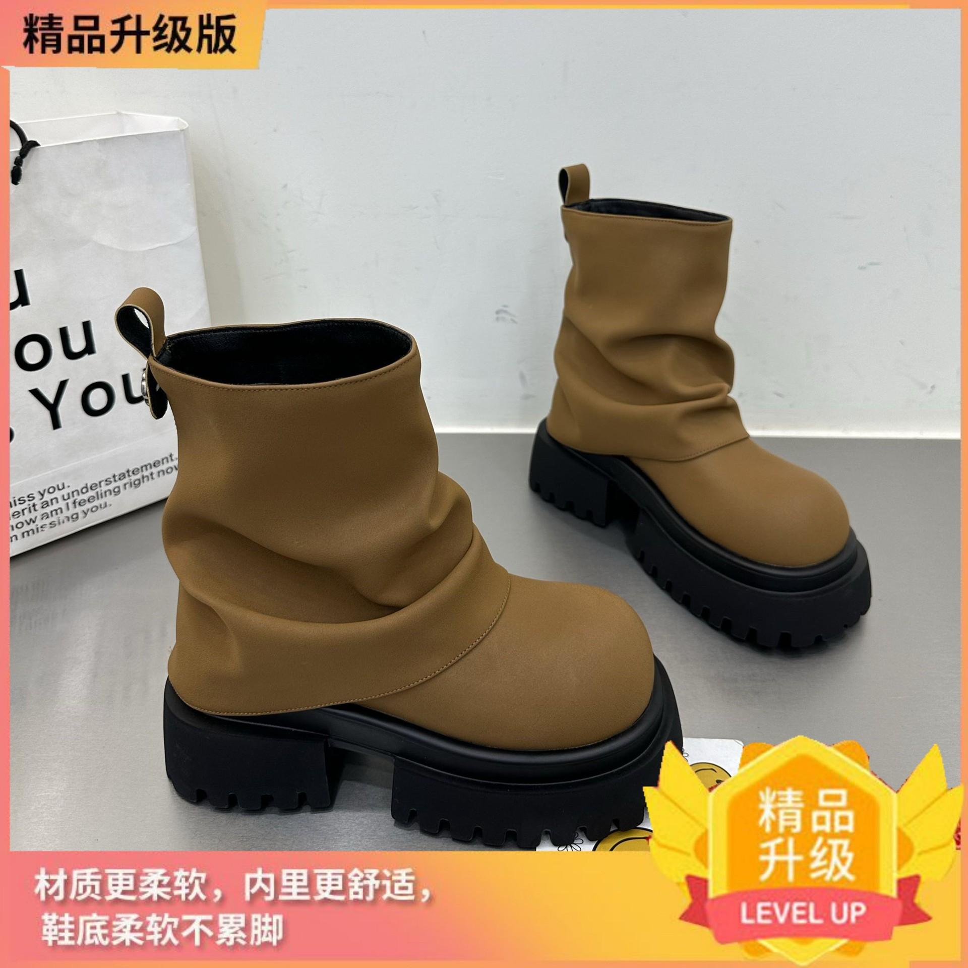 

2025 осень новые брюки ботинки большая голова короткие ботинки платформа женская обувь модные универсальные рукава Челси одинарные ботинки 40