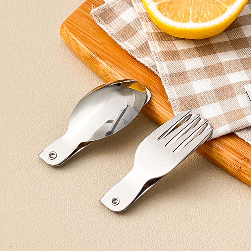 2Pcs/Box Portable Foldable Dinnerware Set 304 Stainless Steel Folding Fork Spoon With Cutlery Box Cute Picnic Tableware