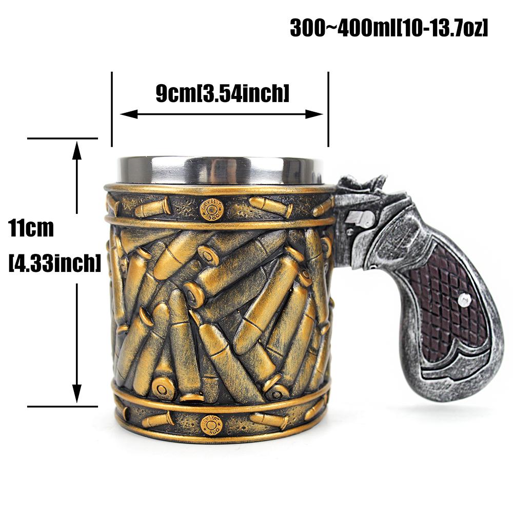 Gun Mugs Revolver Gun Pistol Tankard Mug With Ammo Bullet Round Shells Mugs Cup Birthday Christmas Halloween Gift 400ml