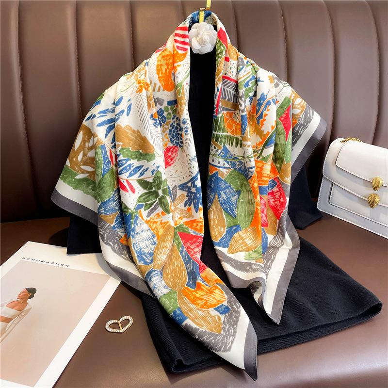 New Square Silk Scarf 90x90cm Luxury Brand Designer Hair Print Head Handkerchief Hijab Shawl Women Bandanna Foulard Muffler Wrap
