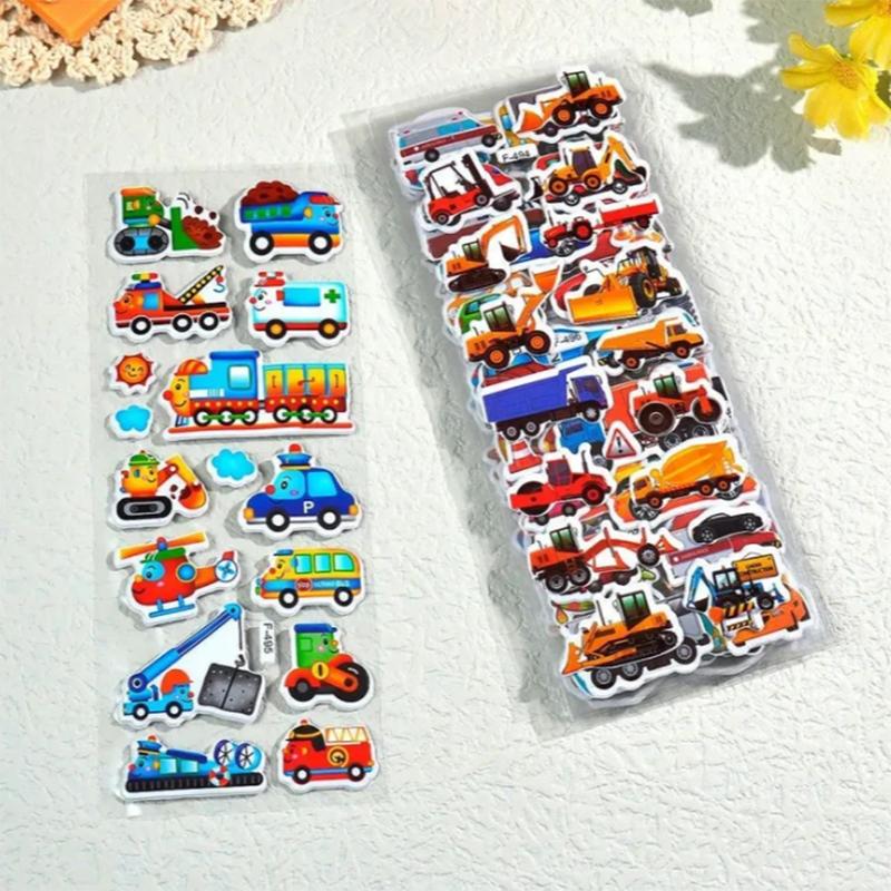 10 Sheets 3D Puffy Stickers for Kids Cartoon Vehicle Stickers kindergarten Reward Stickers Toys for Children Gift for Boys Girls