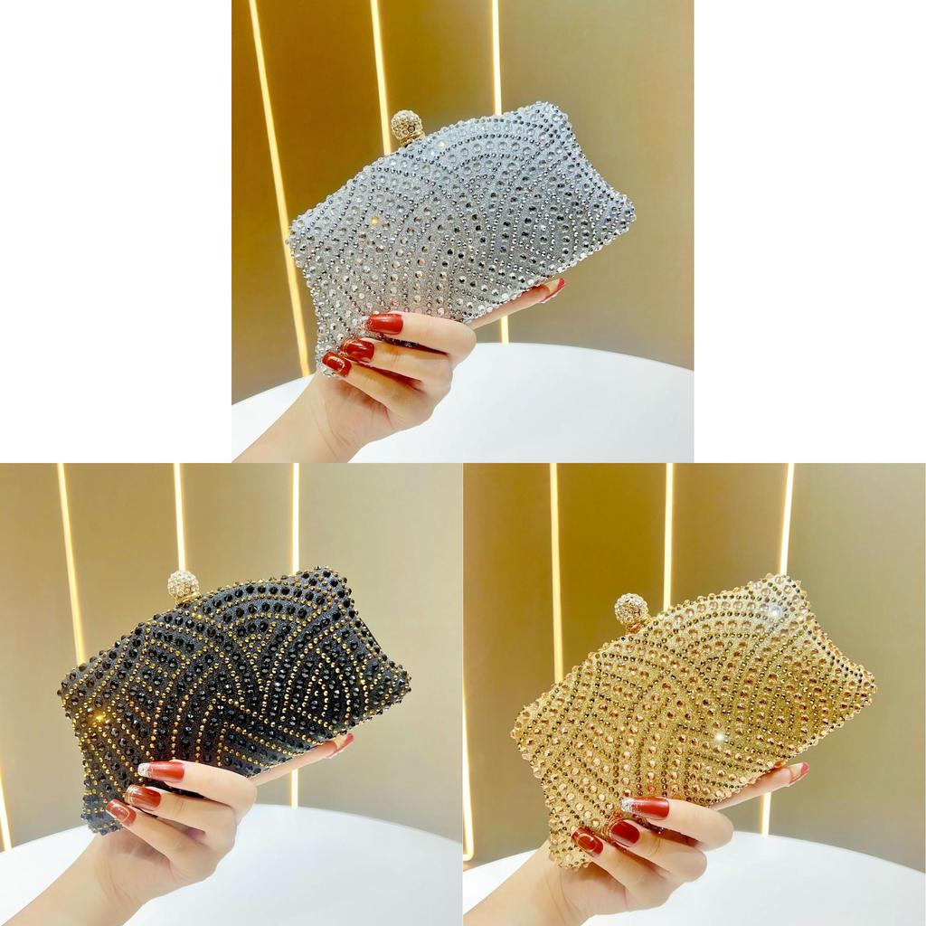 Elegant Polyester Evening Bag With Sparkling Rhinestones And Chain For Formal Events