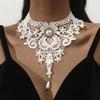 Dainty Lace Crystal Choker Necklace Gothic Lace Choker for Halloween Weeding Costume Party Prom Vampires Choker Gifts