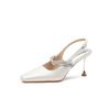 79916 [Schafsleder] High Heels Damen Dünne Absätze 2025 Neu Quadratische Zehenpartie Hinten Offene Sandalen Strass Ein-Wort-Riemchenschuhe