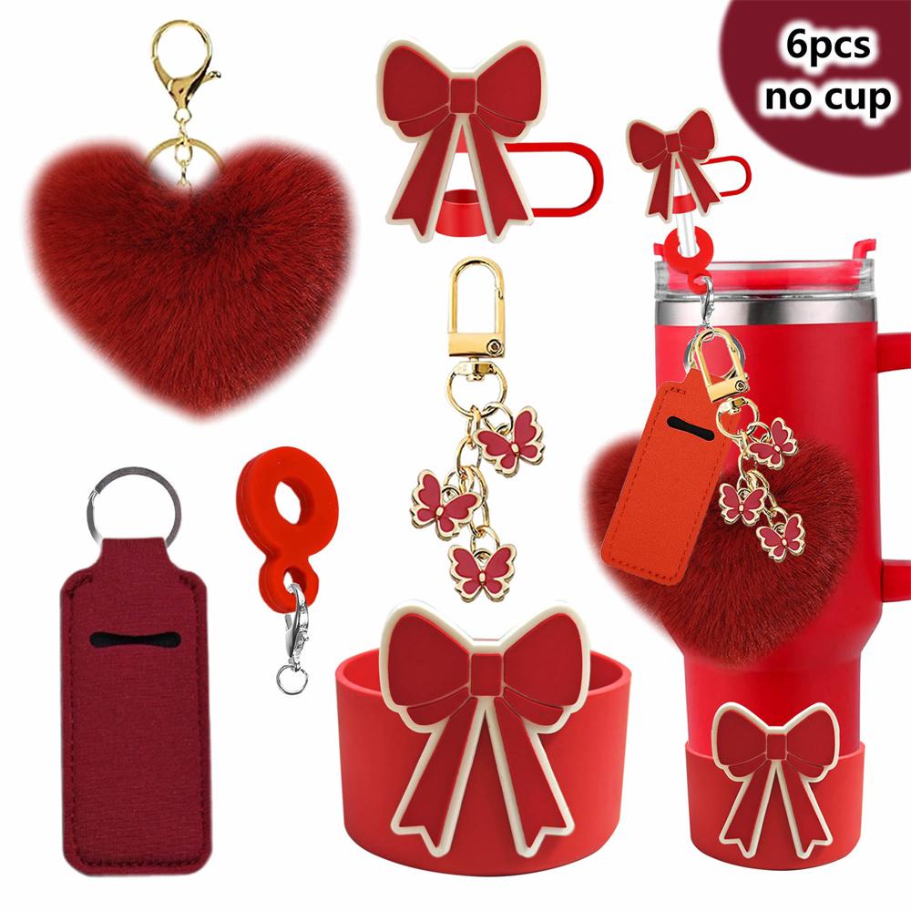 6Pcs Accessory Set For Stanley Cup Water Bottle Handle Strap Straw Cap Protect Bottom Cover Charms Pendant Keychain Decoration