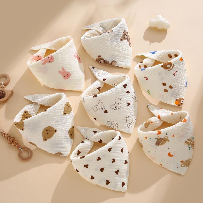 Baby Saliva Towel Class A Four-Layer Crepe Cartoon Snap-Button Bib Baby Triangle Scarf Newborn Bib