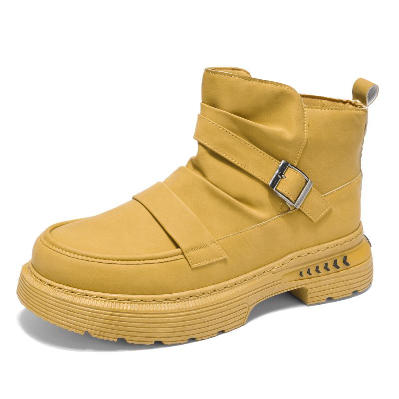 

Autumn Winter Fashion Yellow Men s Motorcycle Boots Comfortbable Platform Leather Boots Men Ankle Boots with Zipper Men Botas 39 жёлтый