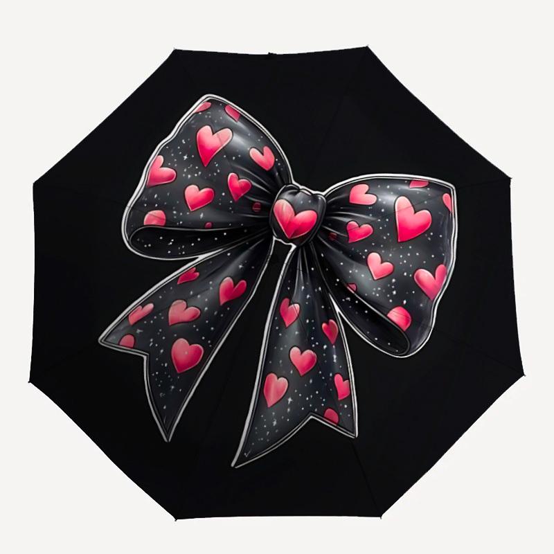 1 шт. Зонт-автомат с рисунком «Сердце и Бант», Компактный складной зонт, Всесезонный портативный зонт для женщин/мужчин F1124331