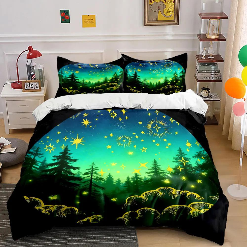 "Starry Night Forest Decor Set" Soft Comfortable Duvet Cover Bedding Set Included 1*Duvet Cover & 2*Pillowcases, gift