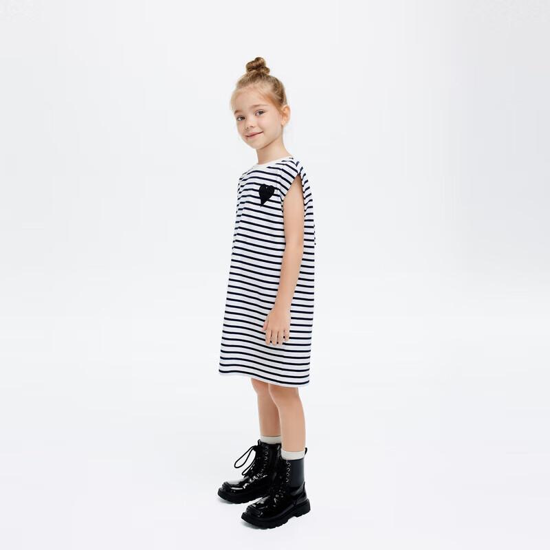 little MO&Co. Girls  Striped Cotton Short-Sleeve A-Line Dress 130