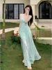 Seaside Resort Mint Green Spaghetti Strap Dress - Women's 2026 Summer Waist-Cinching Long Gown