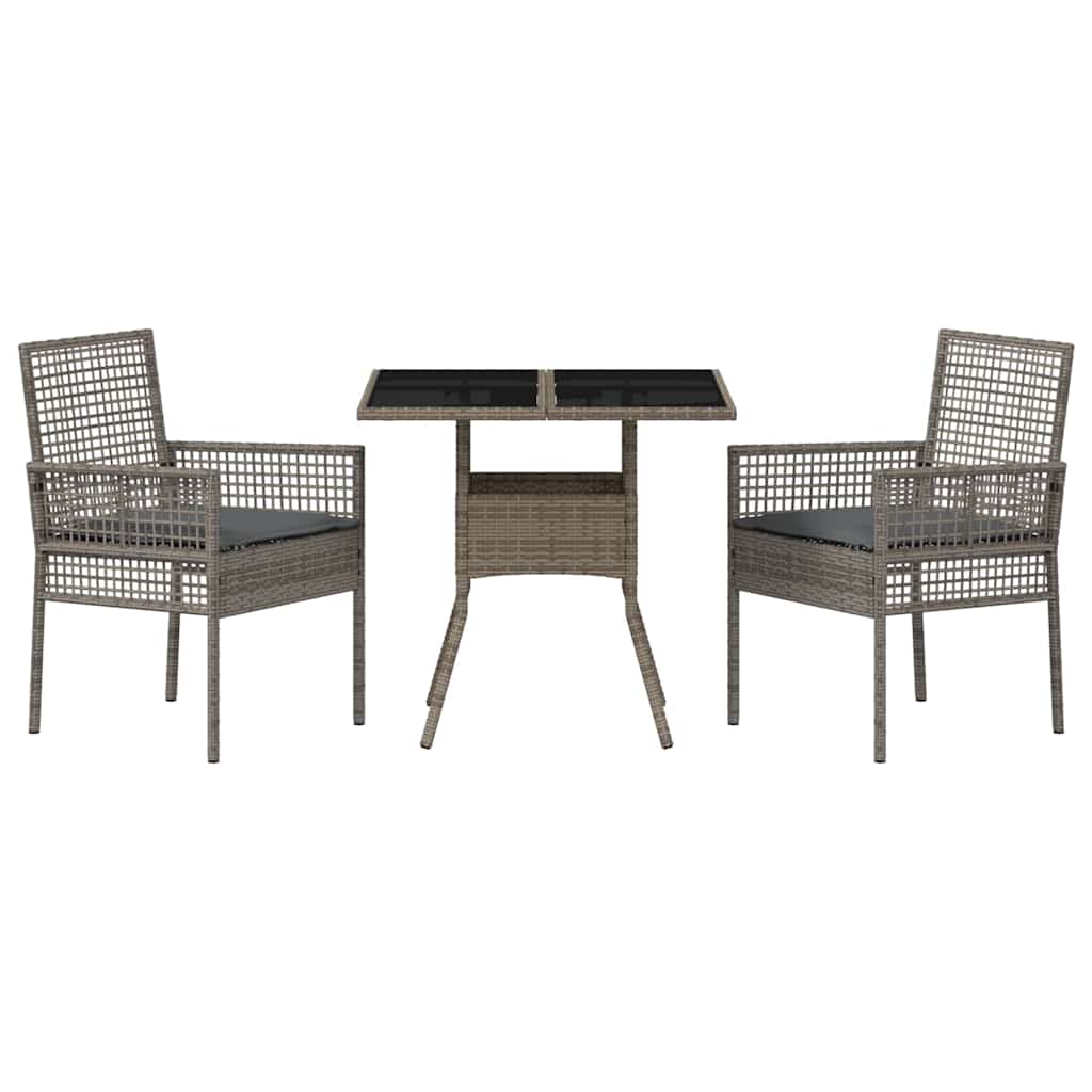 Garden Dining Set 3 Pcs Grey Poly Rattan
