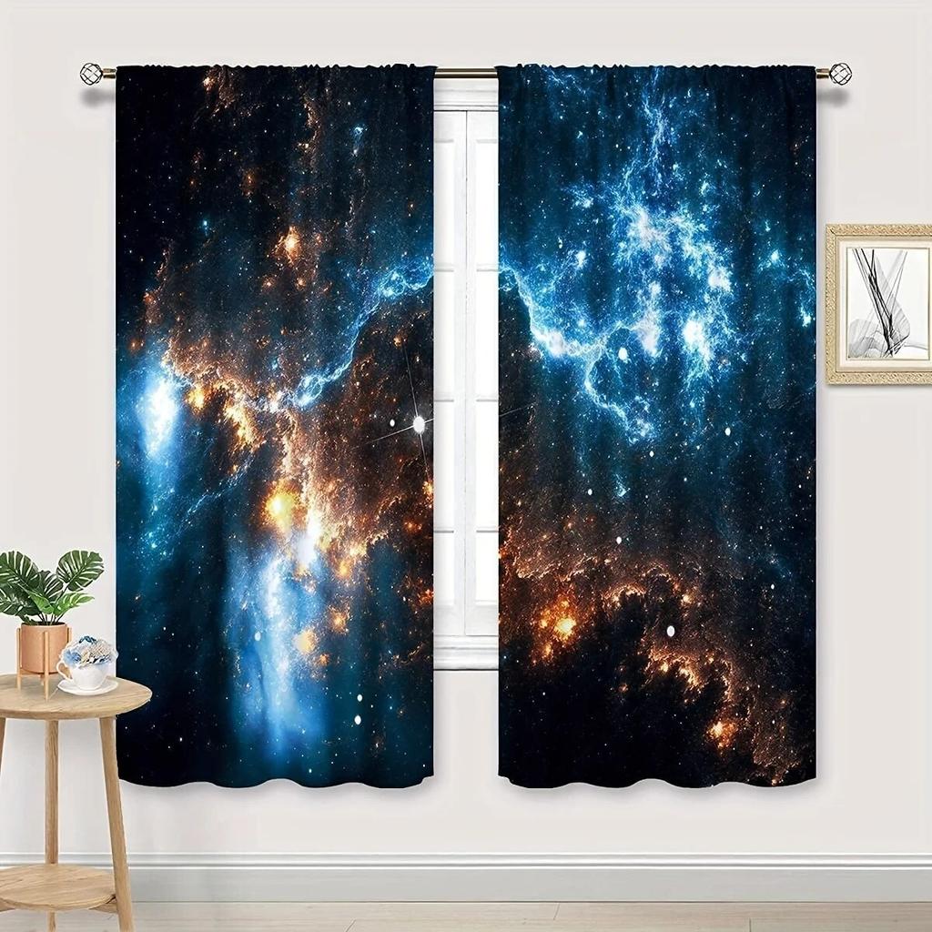Cosmic Galaxy Printing Star Curtain Living Room Bedroom Curtain Home Decoration Curtain Adult Children's 2 Panels Rod Pocket