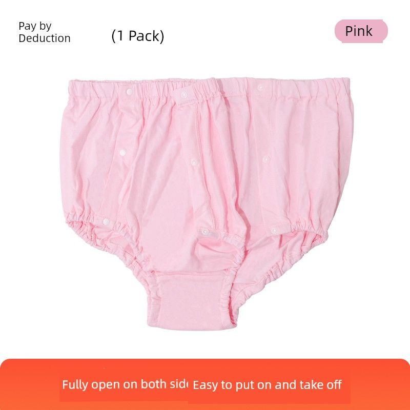 

Easy-To-Wear Underwear for Surgical Patients, Paralyzed Bedridden Elderly Care Products, Pure Cotton Hook-And-Loop Triangle Shorts Pink (Snap Style) One Pack XXL