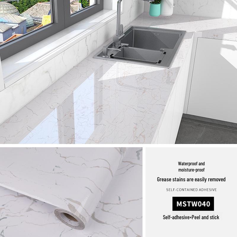 Waterproof, Oil-Proof Marble Self-Adhesive Wallpaper for Bathroom, Kitchen, Living Room, and Toilet Renovation.