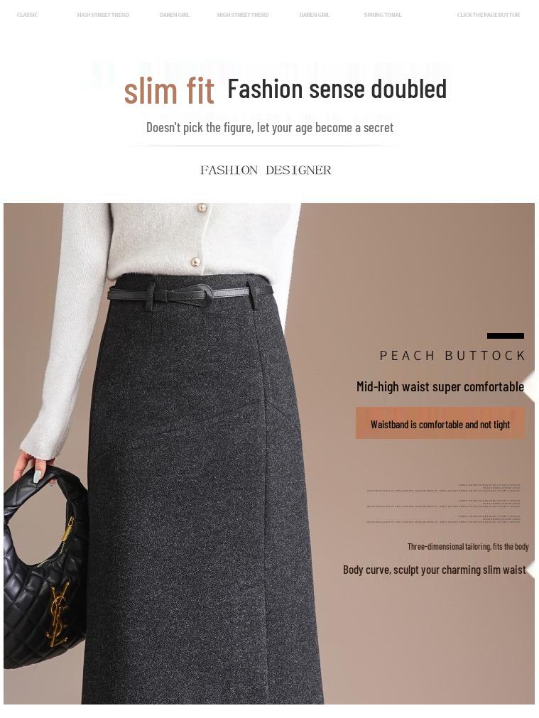 Damen Midirock in A-Linie aus dicker Wolle, Grau - Winterstyle 2025, Stilvoller Schlitz