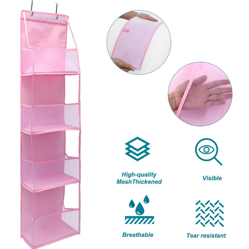 4/6Tier Over The Door Organizer Miscellaneous Clothes Toy Hanging Storage Bag With Mesh Pockets Shelves For Closet Bedroom Dorm