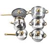 12-teiliges Küchen-Topf-Set aus Edelstahl mit goldenem Griff, glatt, robust, leicht zu reinigen, Kochgeschirr-Set für den Hausgebrauch