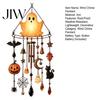Outdoor Garden Decoration Halloween Luminous Ghost Wind Chime, Glow-in-The-Dark Hanging Ornament with Pumpkin Bat Weatherproof Metal Pendant