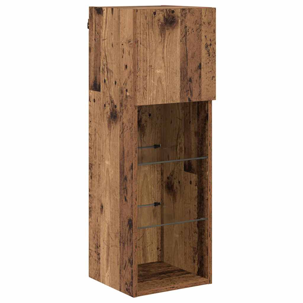 Wall Mounted TV Cabinet with LED Lights Reclaimed Wood Look 30.5 x 30 x 90 cm