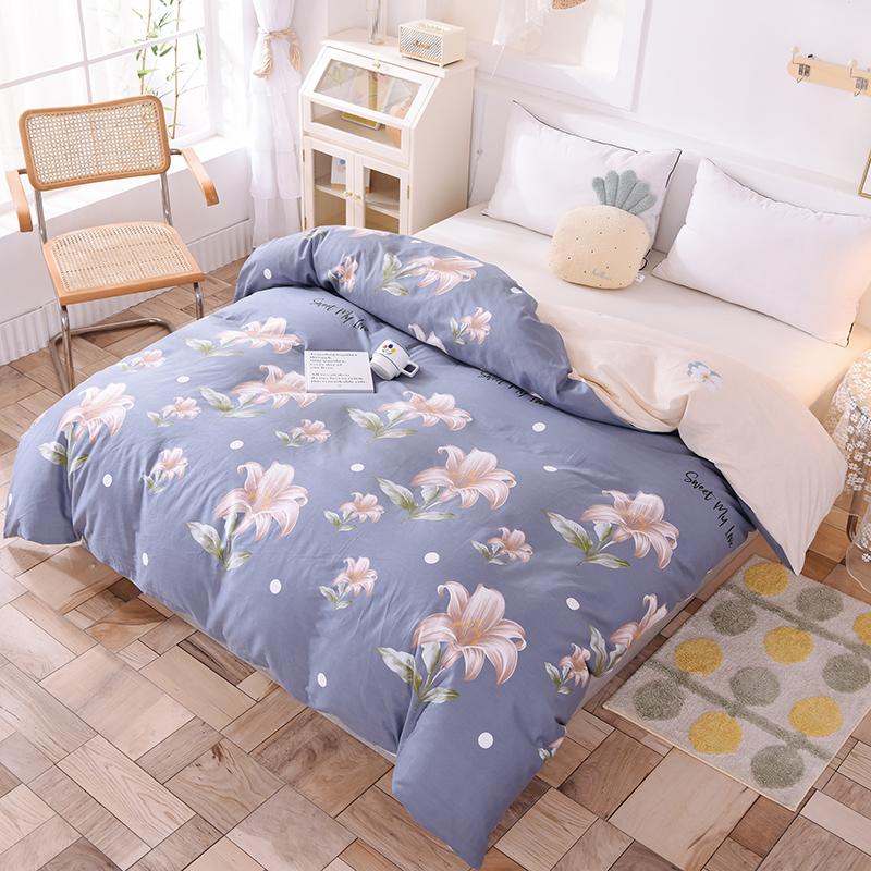 Yellow Tulip Duvet Cover 1Pcs Purple Flowers Pattern 100% Cotton Zipper Quilt Cover Skin-friendly Comfortable Queen Size Bedding