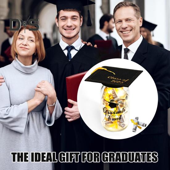 Abschlussglas-Dekoration 2025, Einmachglas aus Glas mit Abschlusshut-Aufsatz, Abschlussklasse 2025, Abschlussgeschenke für Jungen und Mädchen