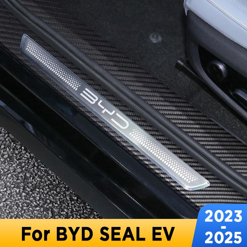 Car Door Sills Scuff Plate Threshold Protector Interior Imitation Carbon Fiber Sticker Accessories For BYD SEAL EV -2025