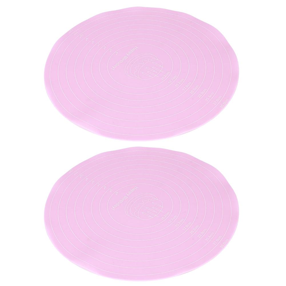 2PCS NonStick Round Silicone Dough Rolling Mat Baking Pastry Pad Sheet Liner for Cake Turntable Stand