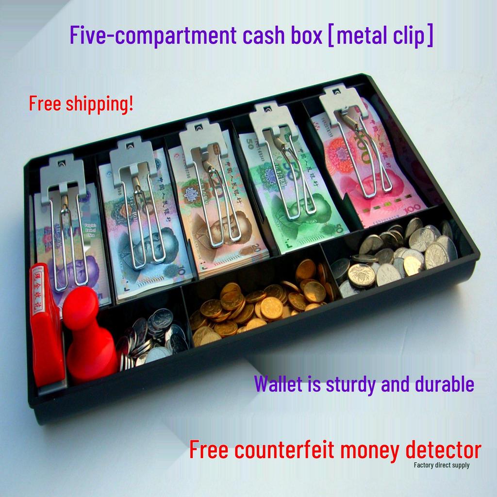 Cash Drawer with Five Compartments and Metal Clips