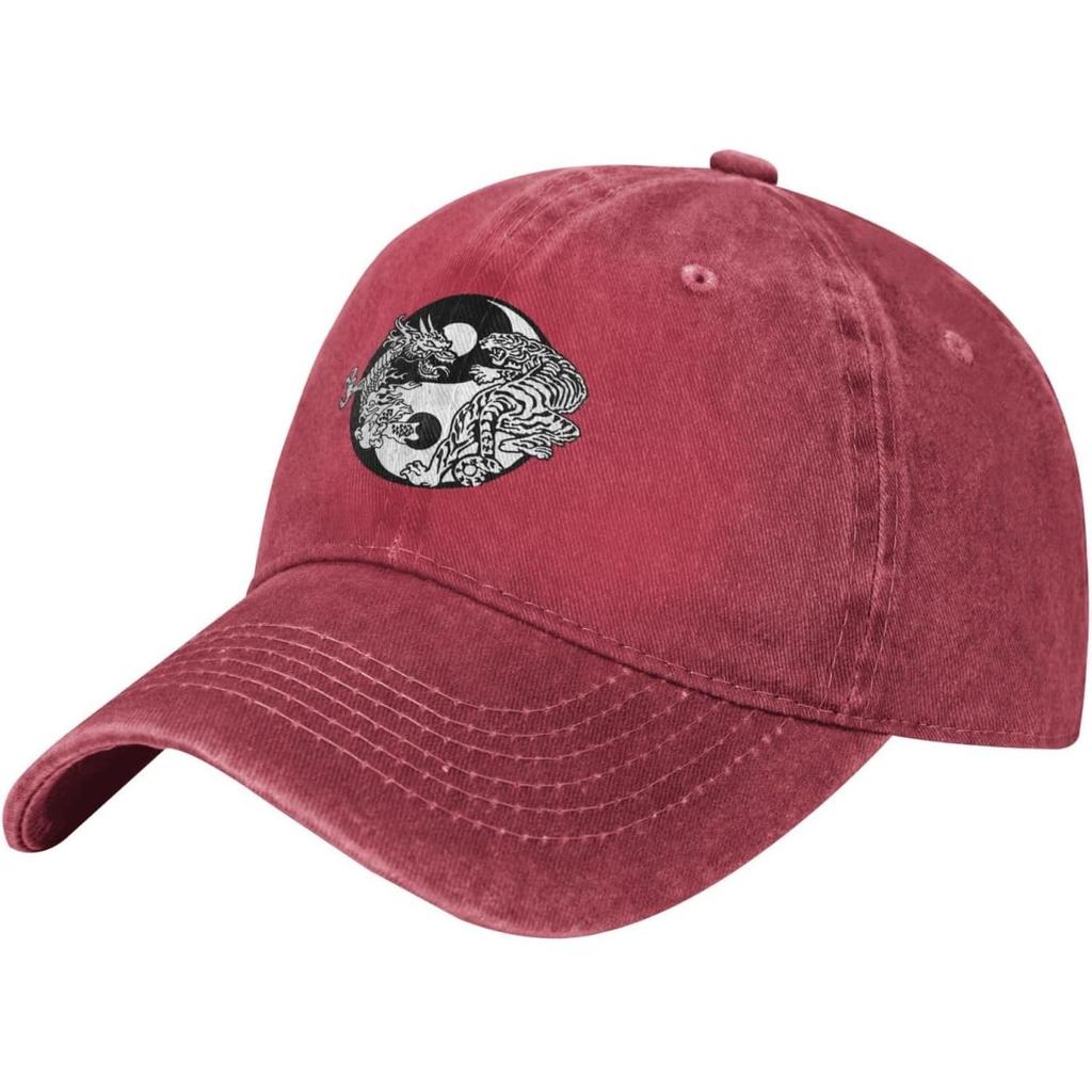 Yin Yang Dragon Tiger Baseball Cap Washed Cotton Adjustable Dad Hat for Unisex
