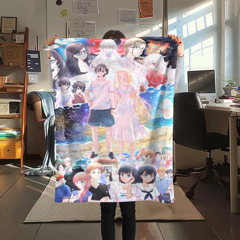 1PC Summer Time Rendering Print Flannel Blanket, High Quality All Seasons, Home Decor, Warmth and Comfort, Perfect for Christmas Gifts