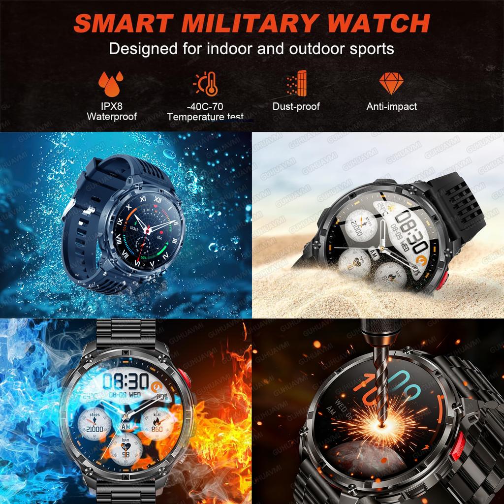2026 New 1100mAh Battery Outdoor Ultra Durable Men Smartwatch Flashlight Heart Rate Bluetooth Call 5ATM Waterproof Sports Smart Watch