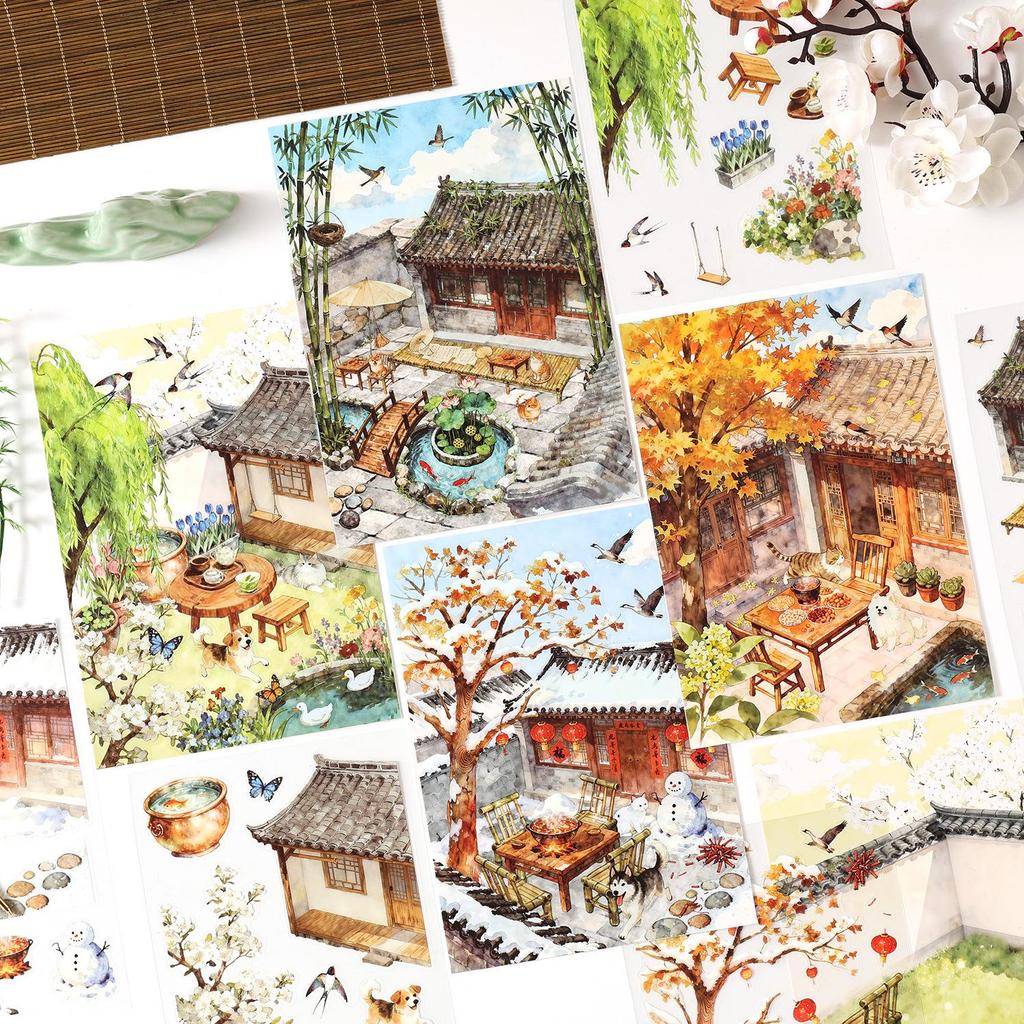 ZABC Pastoral Nostalgia Sticker Set – 4 Styles for Journals & Landscaping