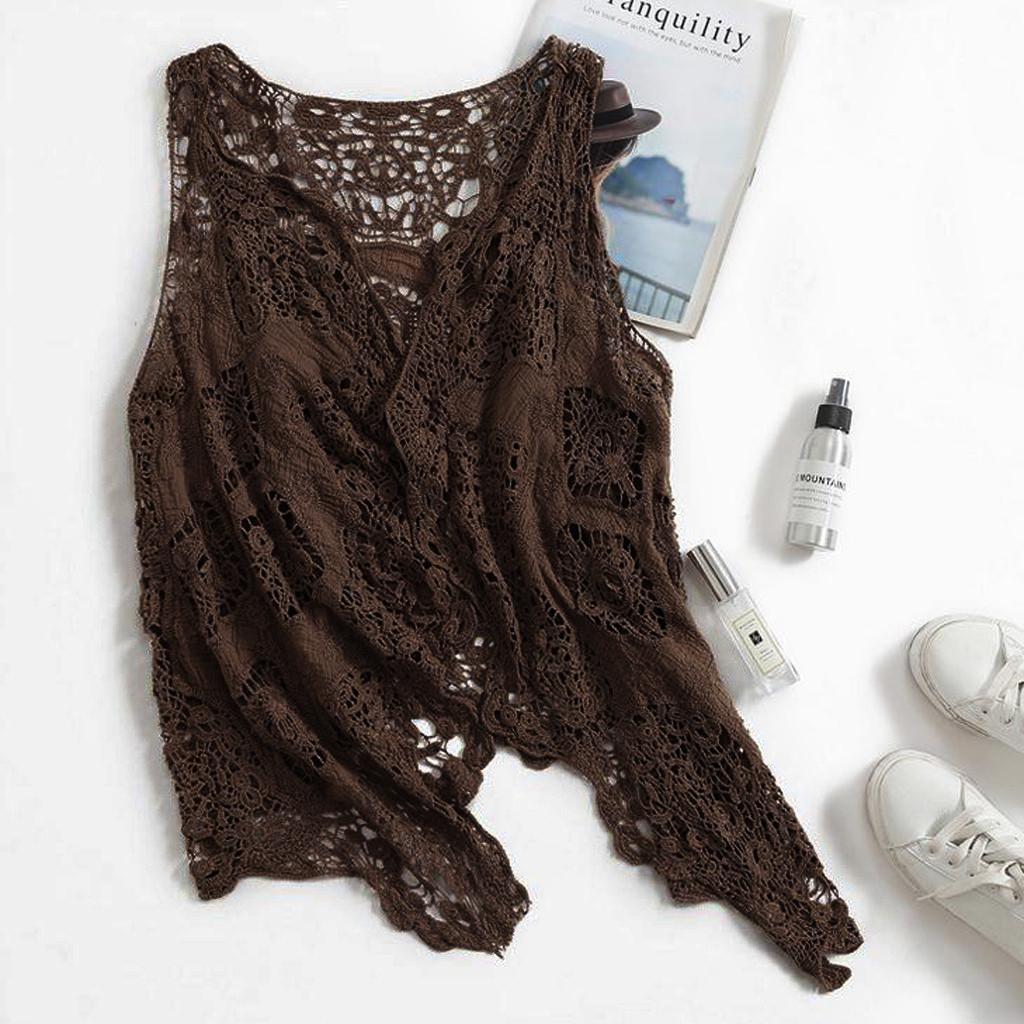 Women Fashion Summer Open  Cardigan Crochet Vest Blouse Top