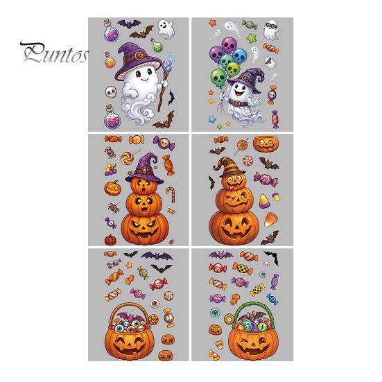 Decorative Window Posters Halloween Cartoon Cling Stickers, Ghost Pumpkin Candy Glass Decals, Self-Adhesive Removable Clings Art for Home Doors