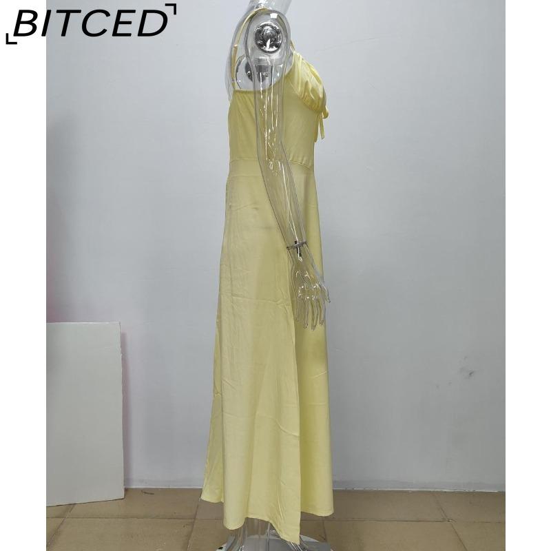 BITCED Women's Elegant Lace-Up A-Line Solid-Colour Midi Dress