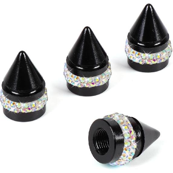 Bling Tire Valve Caps, Handmade Crystal Rhinestone Dimand Tire Caps, 4 Pack Aluminum Alloy Universal Valve Stem Caps Bling Car Accessories for