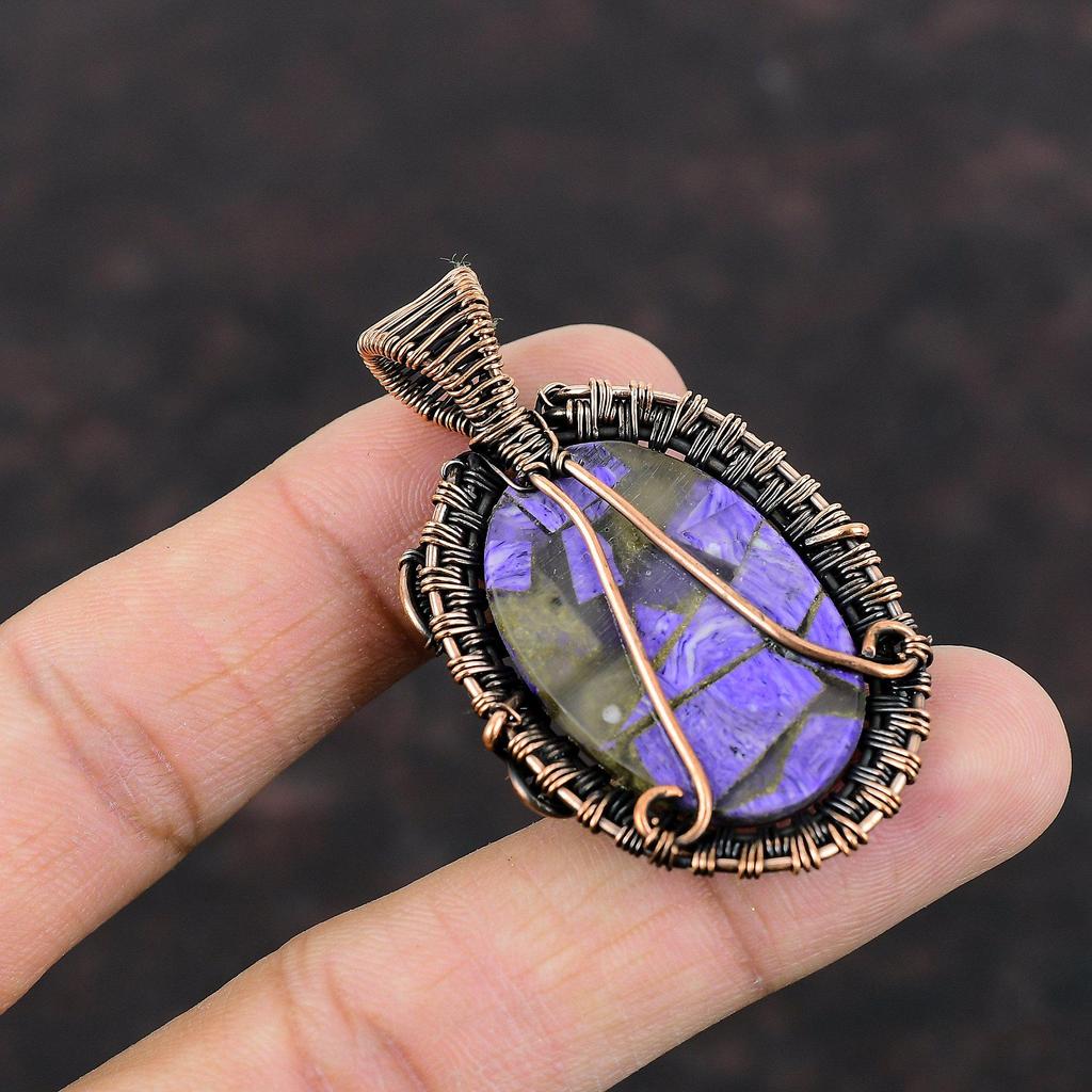 Pendentif Charoïte Cuivre Pendentif Enveloppé de Fil de Cuivre Pendentif Pierre Précieuse Pendentif Fait Main Bijou en Cuivre Antique Cadeau Pour Elle Pendentif Tout Neuf